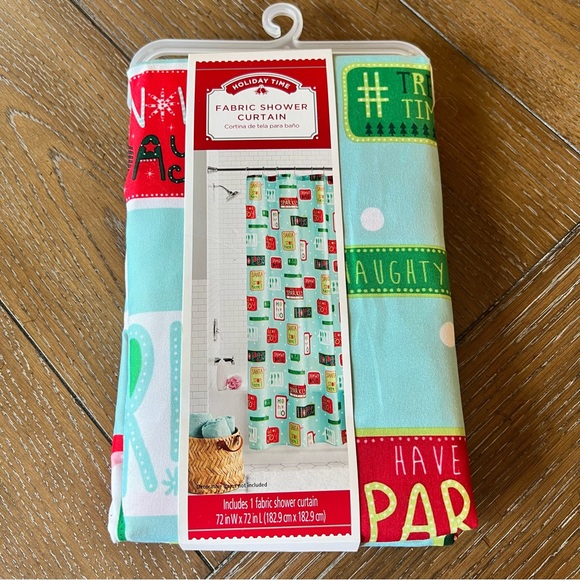 Holiday Time Green Typography Polyester Shower Curtain, 72 in x 72 in - Picture 2 of 6